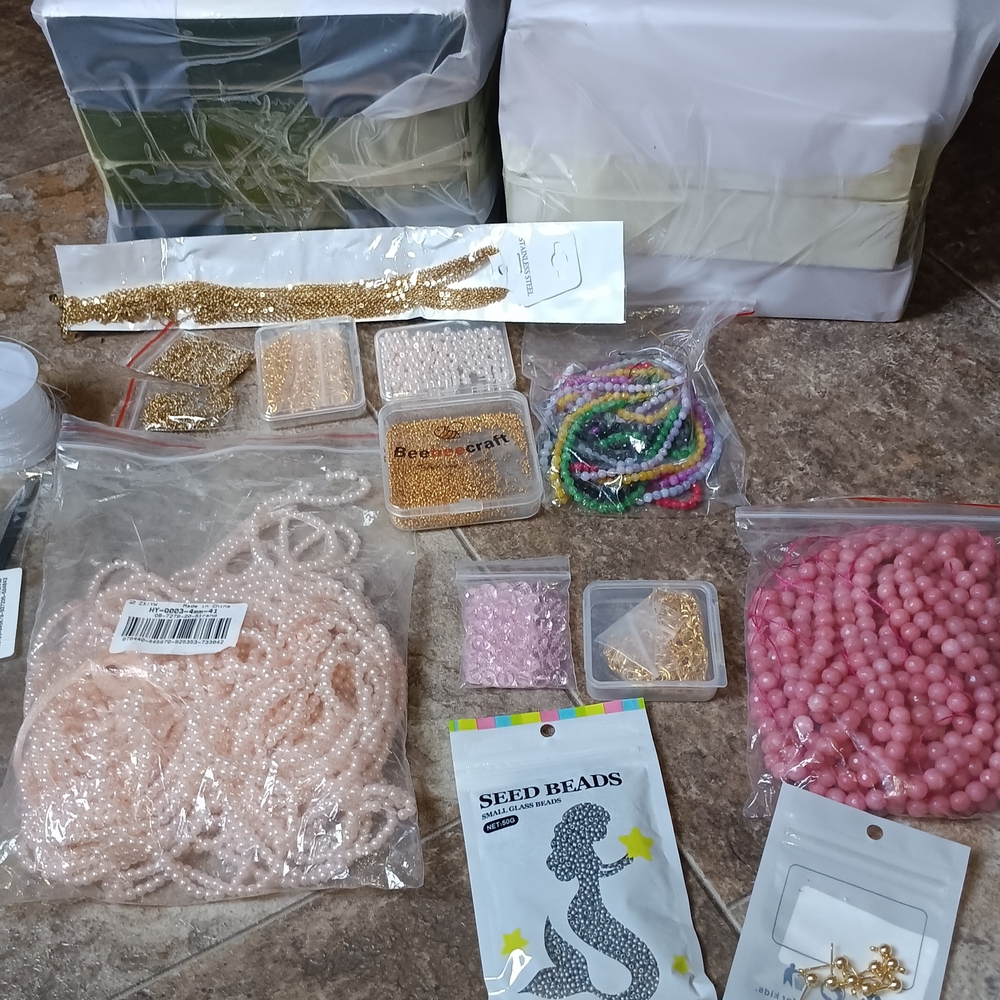 Assorted Bead Crafting Kit with Gold and Pink Beads